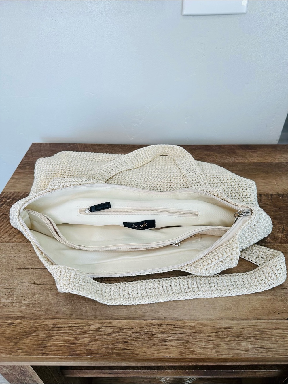 The Sak Handmade Beige Crochet Tote with Pineapple & Floral Appliqué - Picture 10 of 11